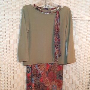 Nicole Studio Top and Skirt Set - Bright  Olive Green Top and Paisley Skirt